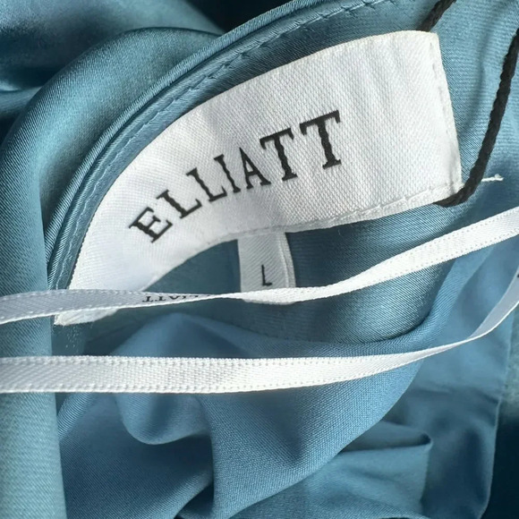ELLIATT | Cassini Cadet Blue Satin One Shoulder Midi Dress Rouched | Size Large - Picture 3 of 8
